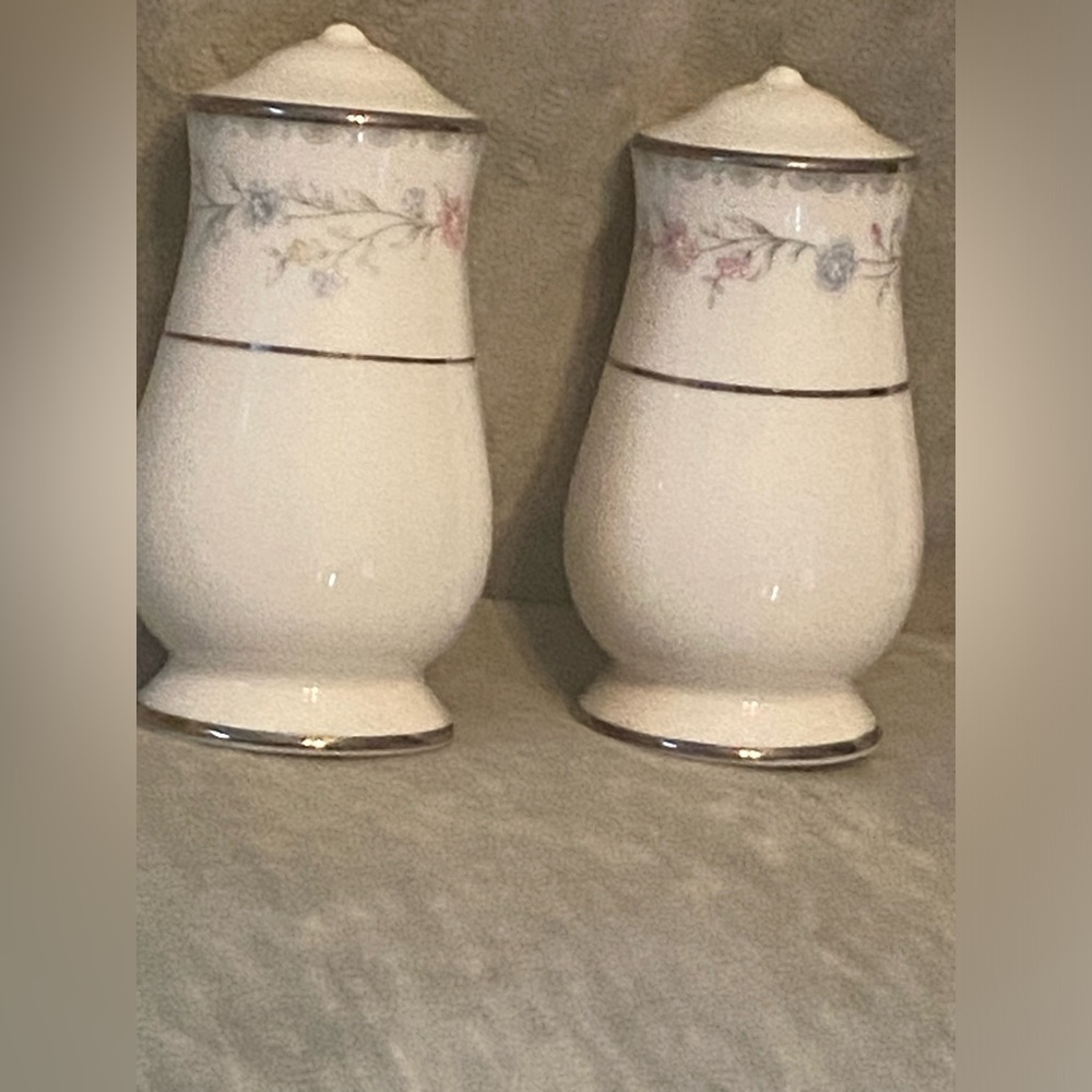 Gorham Vintage Snow Rose Salt & Pepper Shakers 3” Platinum Trim - Flowers